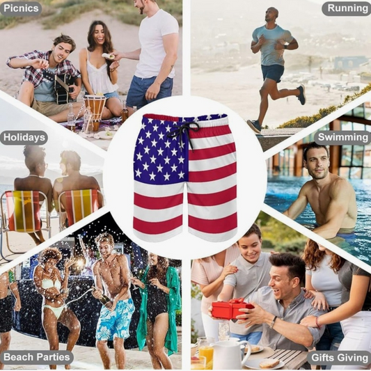 American Flag 3D Printed Drawstring Shorts