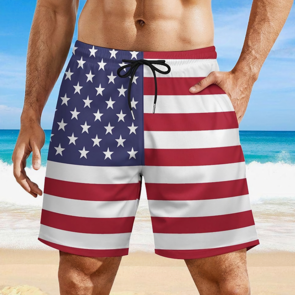 American Flag 3D Printed Drawstring Shorts