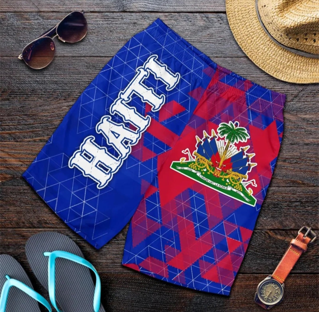 Haiti Flag Pattern Swim Shorts