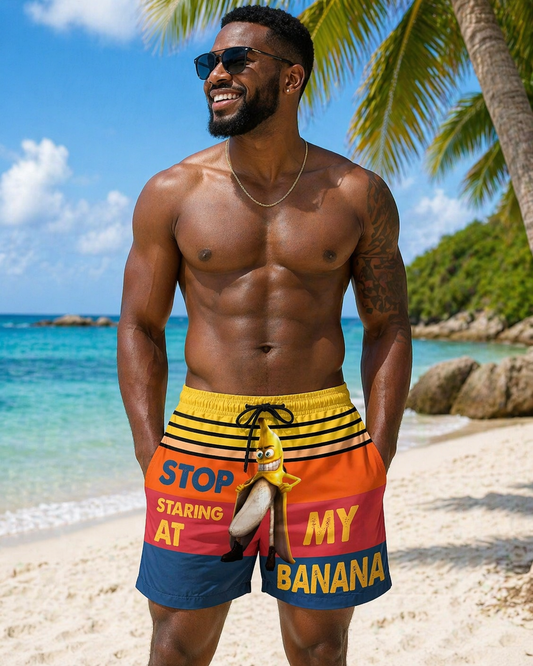 Stop Staring at My Banana – Funny 3D Printed Men’s Shorts