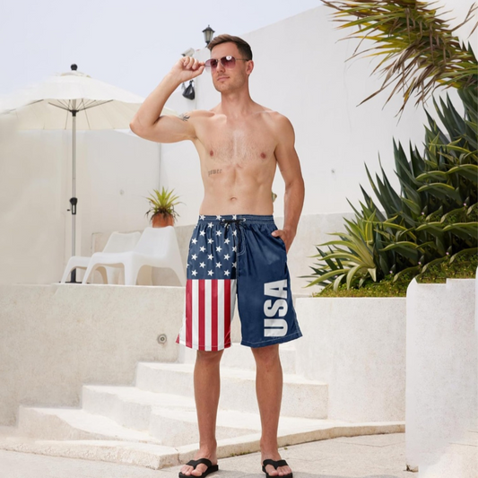 American Flag & USA Letters 3D Printed Drawstring Shorts