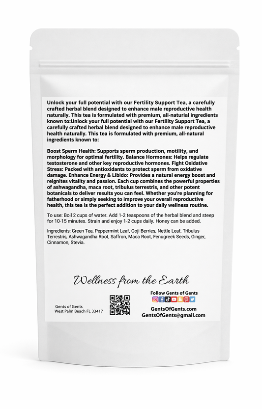 Fertility Support Tea package with text on a white background