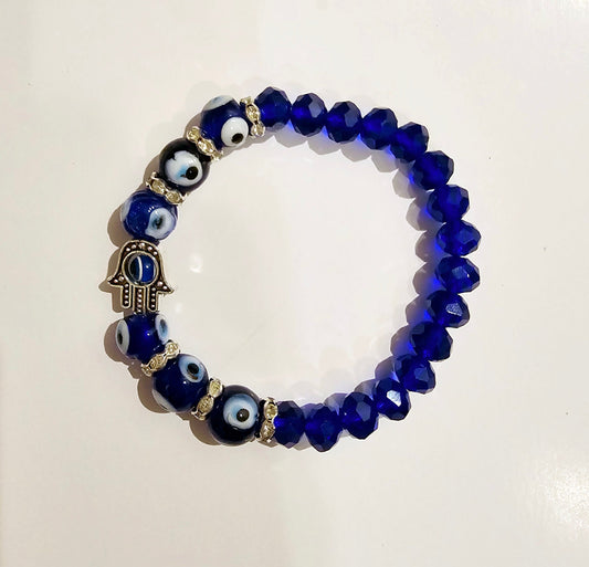 Lucky Eye, Blue Evil Eye Bead Bracelet, Hand Of Fatima Eye
