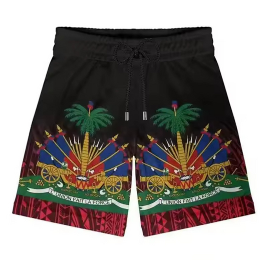 Men's 3D Black Haitian Flag Board Shorts – Quick-Dry Swim & Surf Trunks
