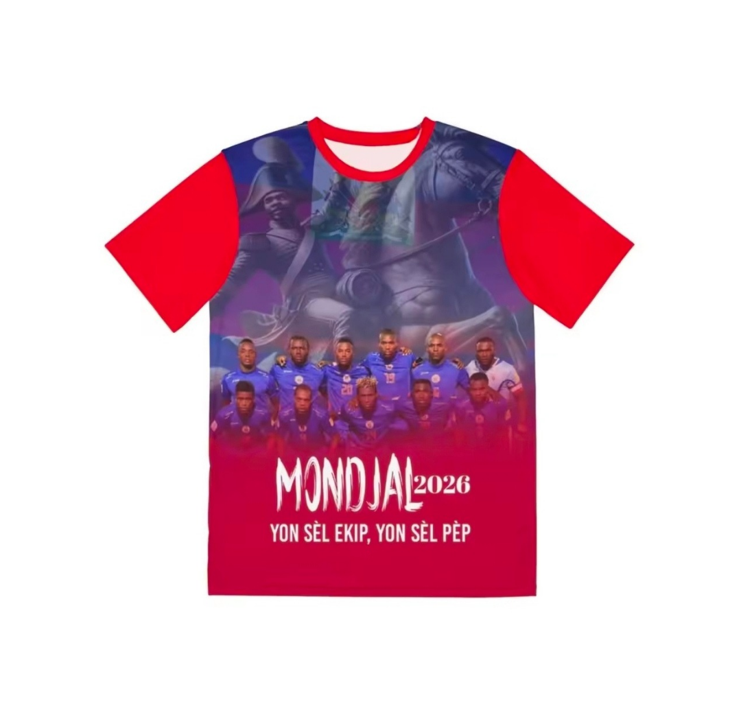 T-shirt with a graphic design featuring a group of people and text on a white background