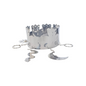 Silver crown with moon and star designs on a white background