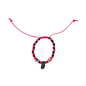 Beaded bracelet with red and black beads on a white background