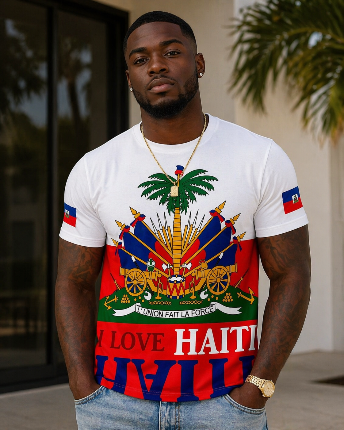 I Love Haiti 3D Emblem Men's Tee – L’Union Fait La Force 