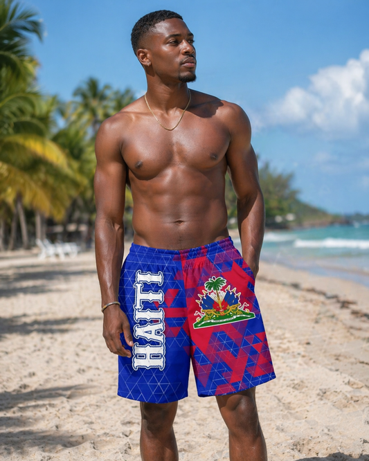 Haiti Emblem Pattern Swim Shorts