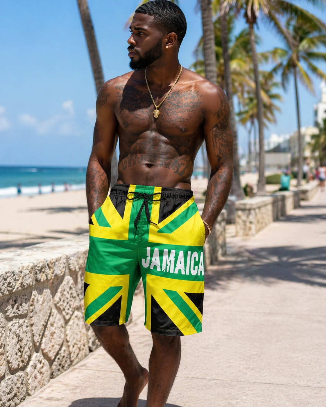 Man wearing Jamaican short