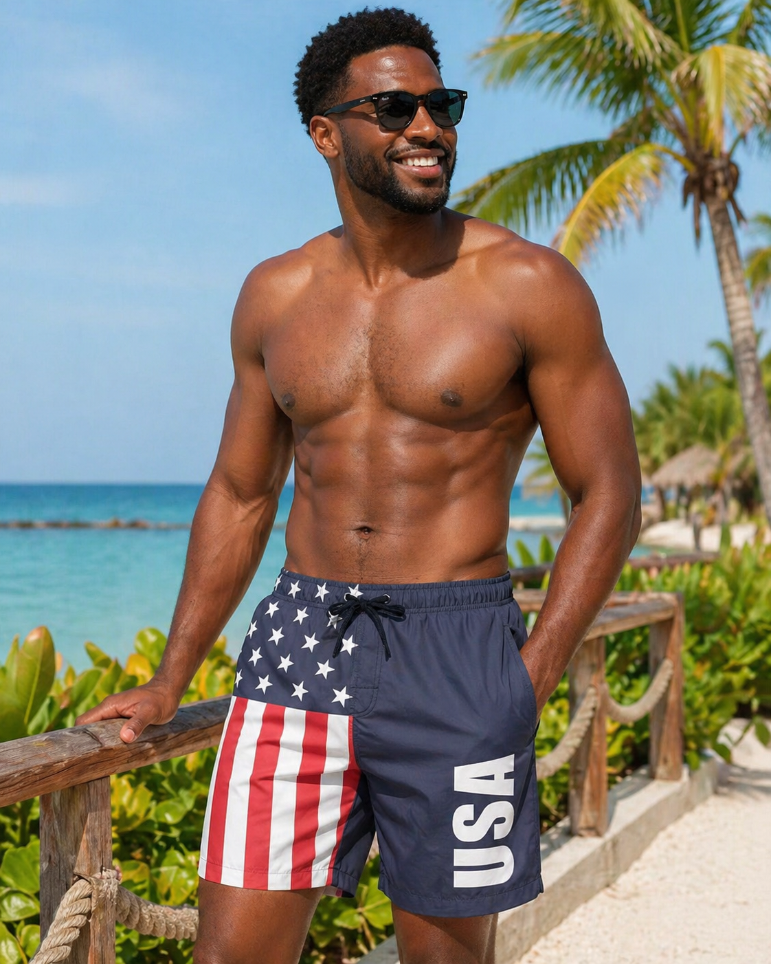 Man wearing USA shorts 