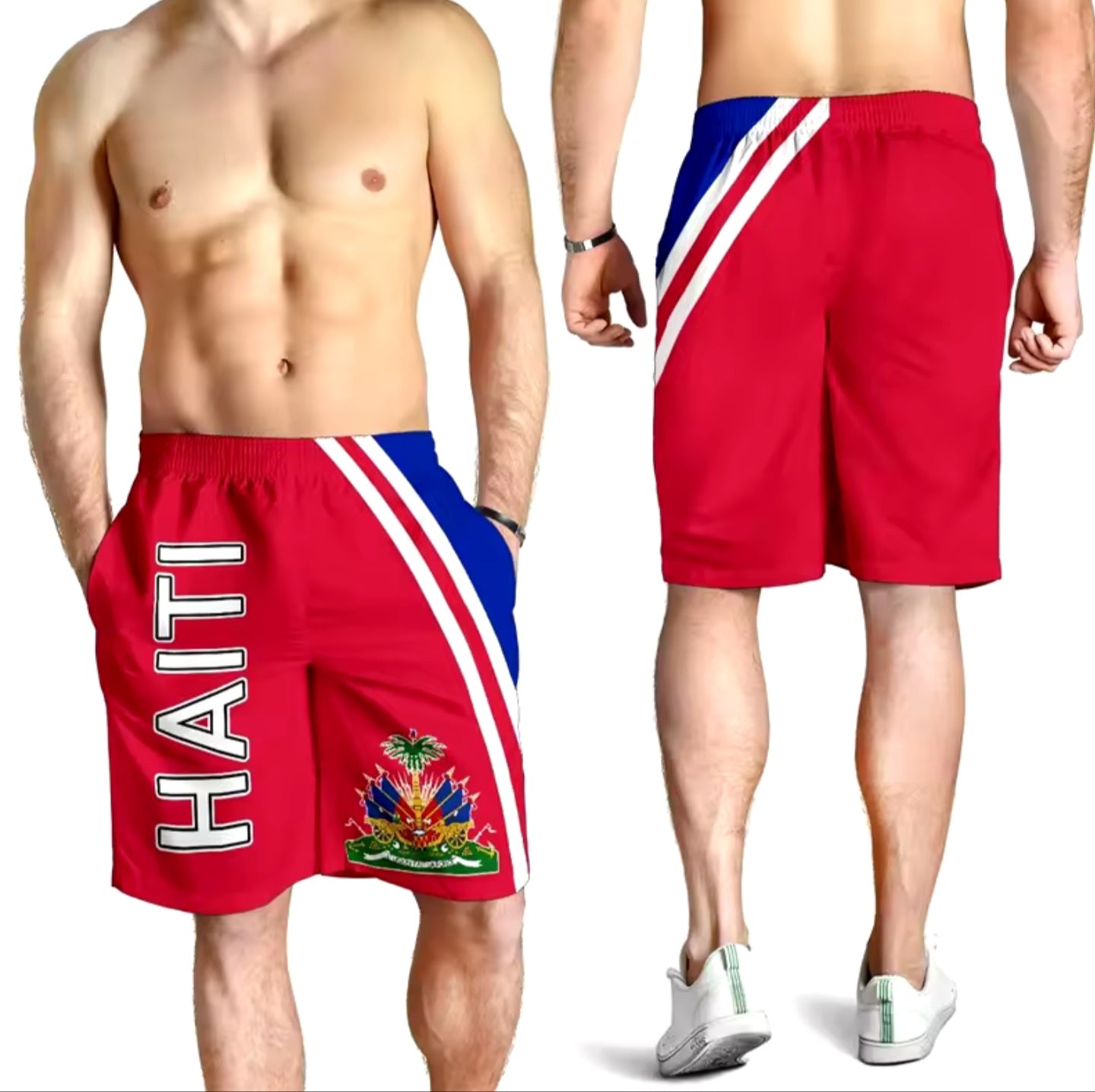 Red 3D Print Men's Haiti Shorts