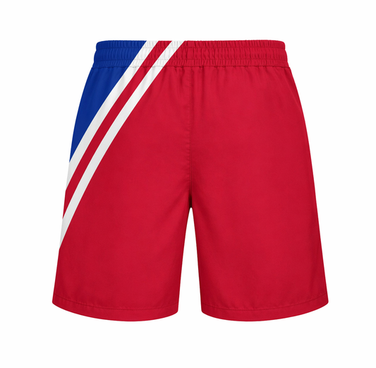 Red shorts with a blue and white diagonal stripe on a white background Gent's