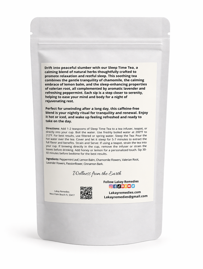 Tea package with text and branding on a white background