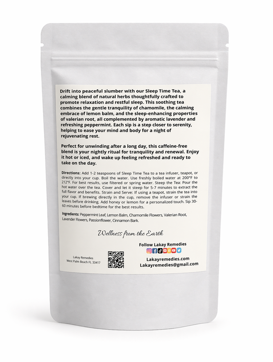 Tea package with text and branding on a white background