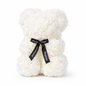 White rose teddy bear with a black ribbon on a white background
