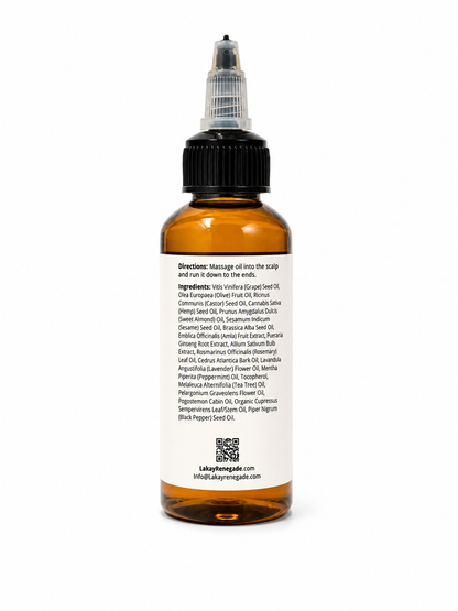 Bottle of oil with a label on a white background