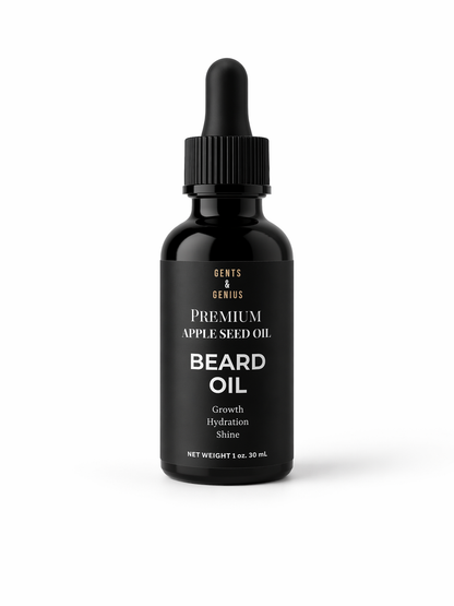 Black beard oil bottle with dropper on a white background