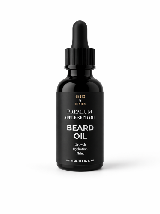 Black beard oil bottle with dropper on a white background