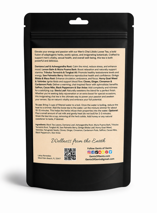 Tea package with text and QR code on a white background