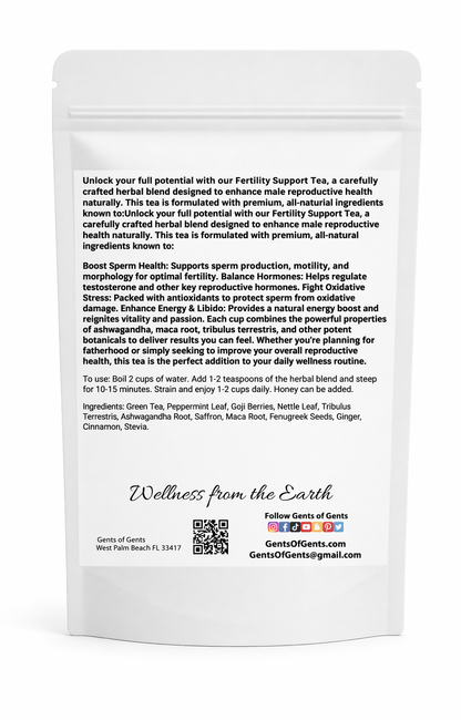 Fertility Support Tea package with text on a white background