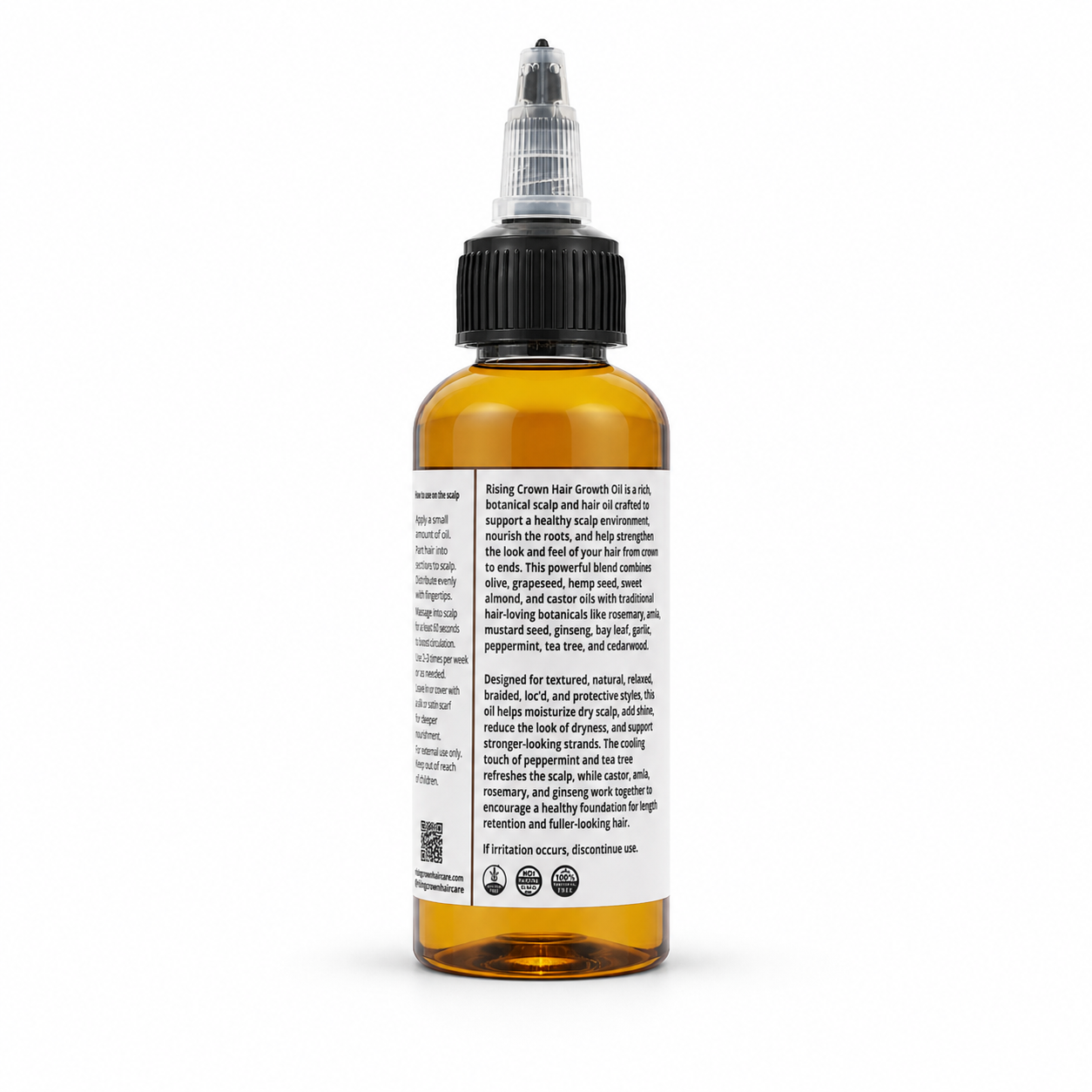Bottle of hair care product with label on a white background