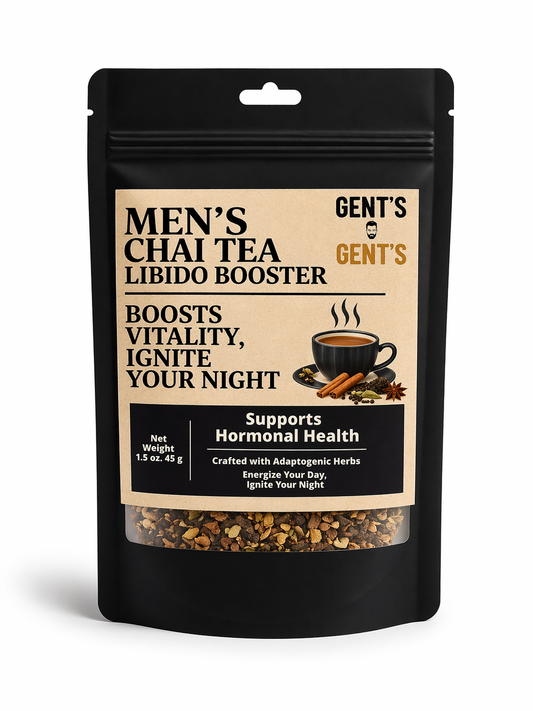 Men's Chai Tea package with black background