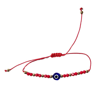 Turkish Blue Evil Eye Adjustable Red Glass Bead String Bracelet