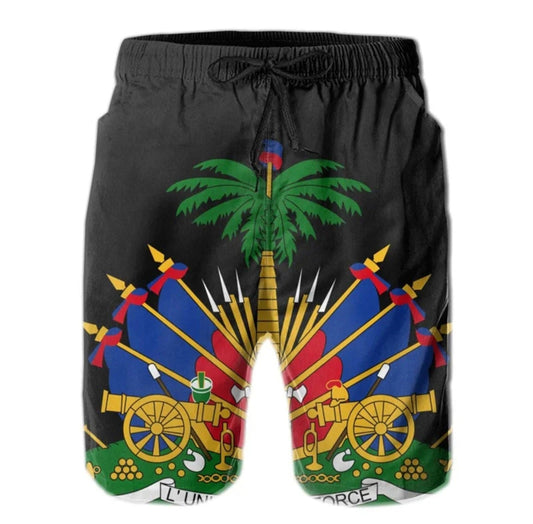 Black 3D Print Men's Haiti Flag Shorts